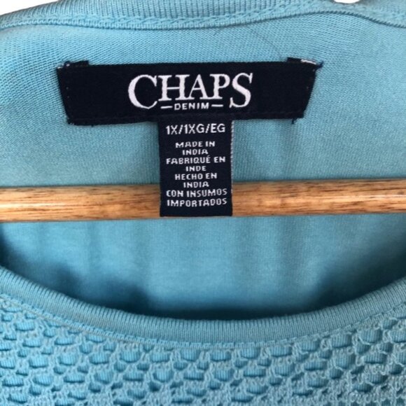 Chaps Teal Lace Pullover Top Short Sleeve 1X Plus Size - Picture 7 of 9